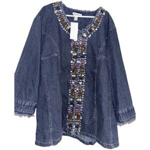 NWT Vintage 90s Erica Brooke Women’s Denim Jean Jacket Plus Sz 26 Embellished